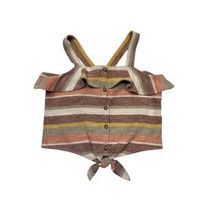 Texture & Thread Madewell Striped Button Front Tie-Waist Ruffle Crop Top Size S